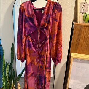 Selfie Leslie Elegant Purple and Orange Tie Dye Cut Out Women's Dress